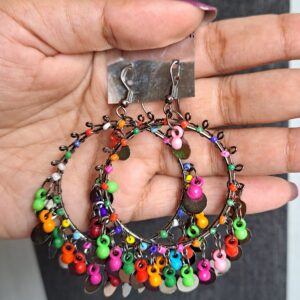 Satrangi Oxidised Earrings with circular design and colourful beads.