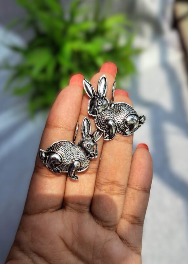 Bunny Bliss Oxidised Earrings featuring charming bunny motifs with a vintage oxidised finish, perfect for any occasion.