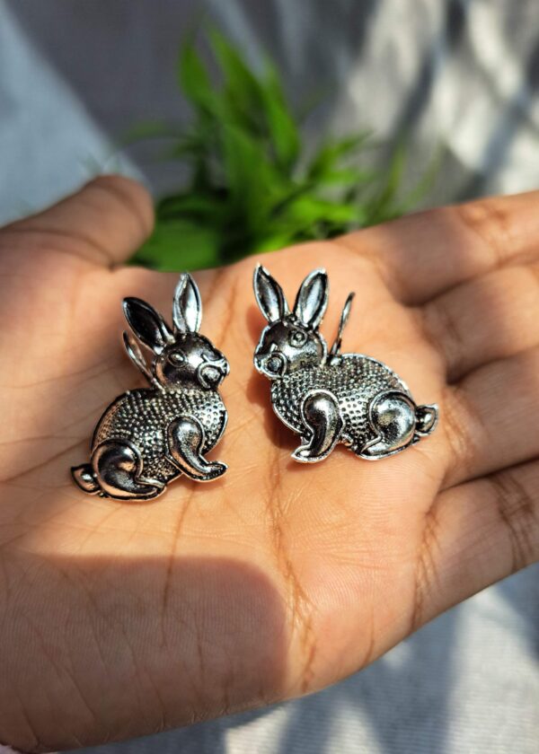 Bunny Bliss Oxidised Earrings featuring charming bunny motifs with a vintage oxidised finish, perfect for any occasion.