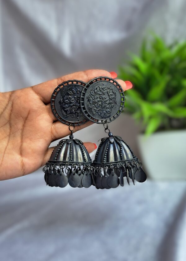 black oxidised jhumka earrings