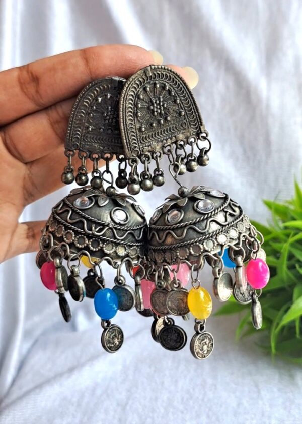 Multicolour Oxidised Earrings Jhumka